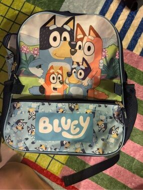 Ing Bluey Family Print Kids Backpack in Blue and Orange